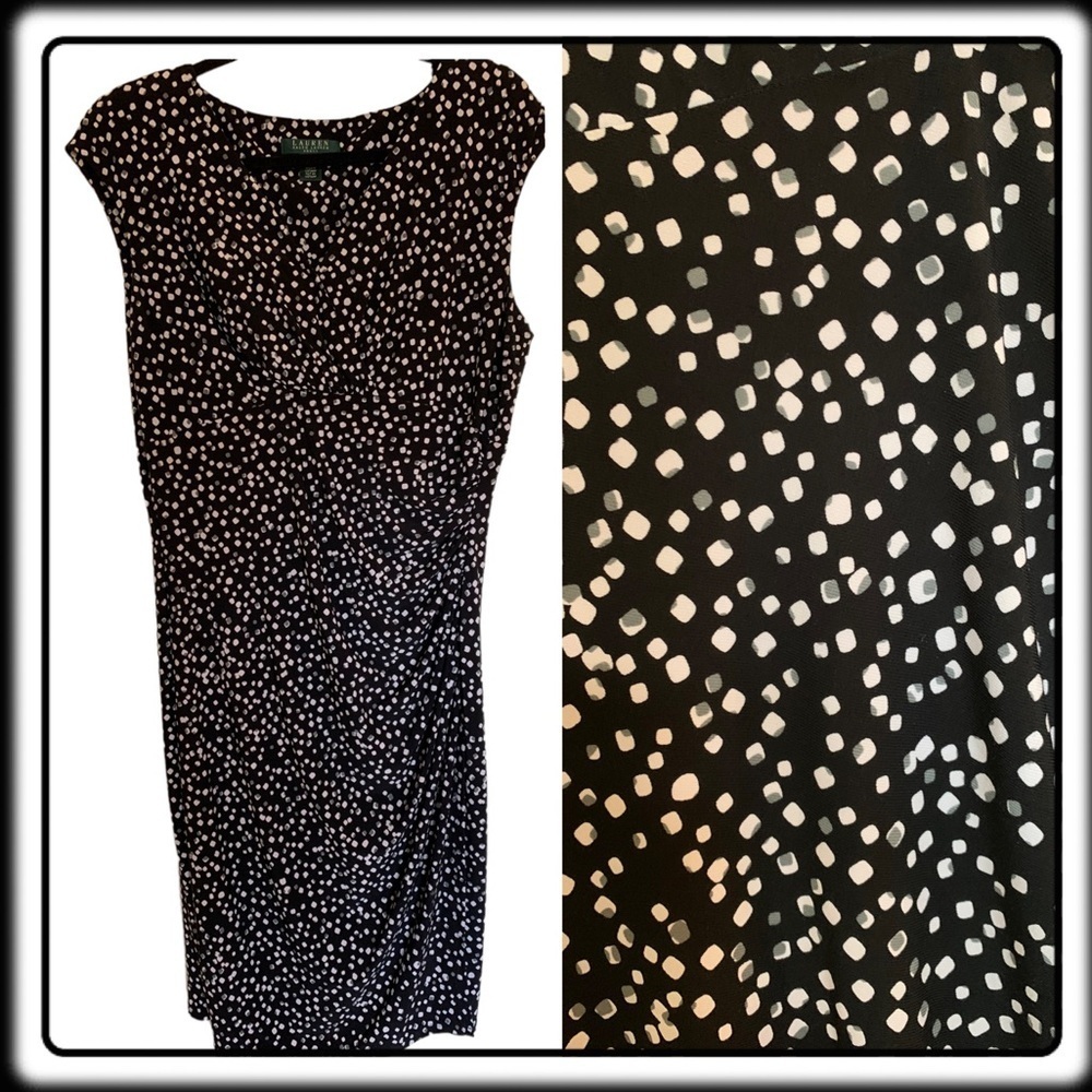 Lauren White & Grey dress with purple floral pattern V-Neck Sz 14